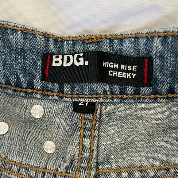 BDG Blue High Rise Distressed Jean Shorts with Studded Details - Picture 6 of 10